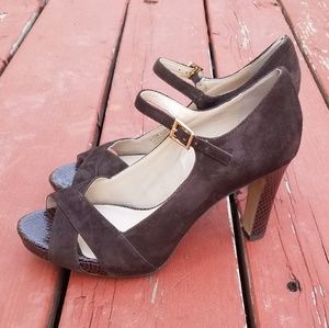 Brown Suede Heels with Ankle Strap